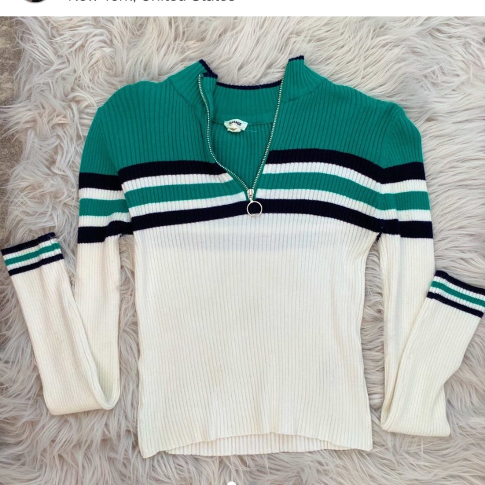 Green, black, and white Garage quarter zip up long sleeve